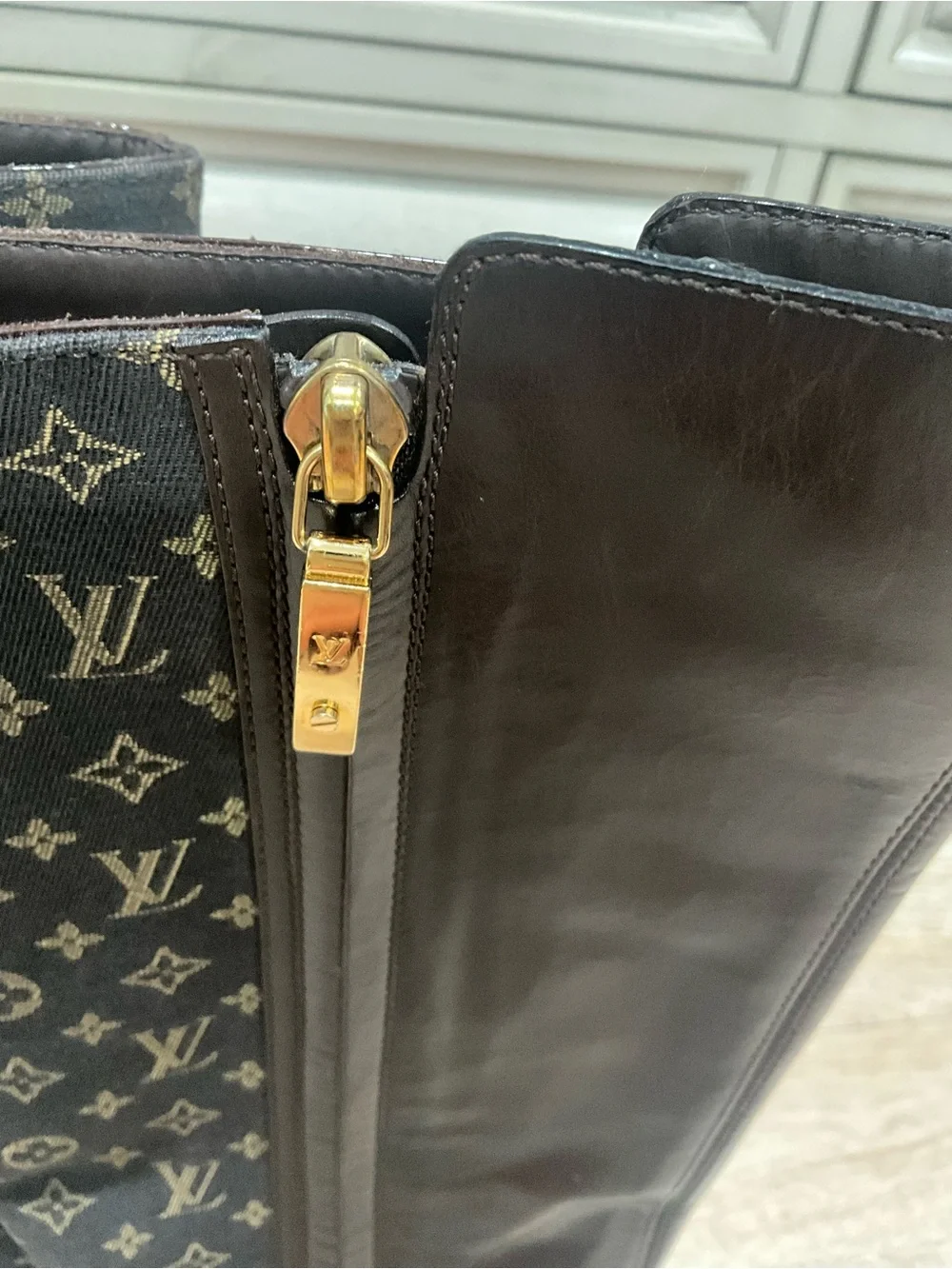 Louis Vuitton Black Monogram Paneled Knee-High Pointed Boots